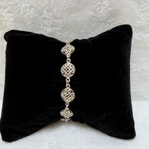 925 Sterling Silver Celtic Knot Circular Link Bracelet Simple Minimalistic 6.45g